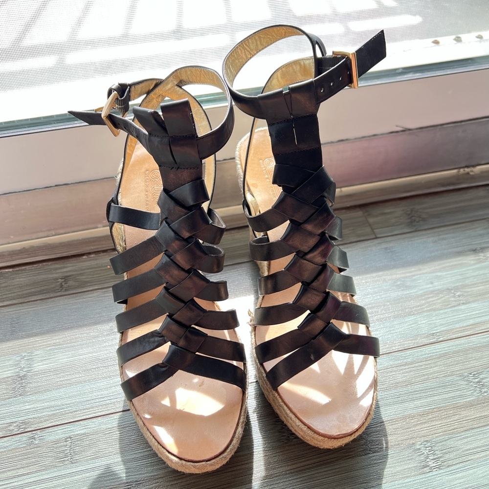 Black strappy wedge heel, size 9. Sigerson Morrison